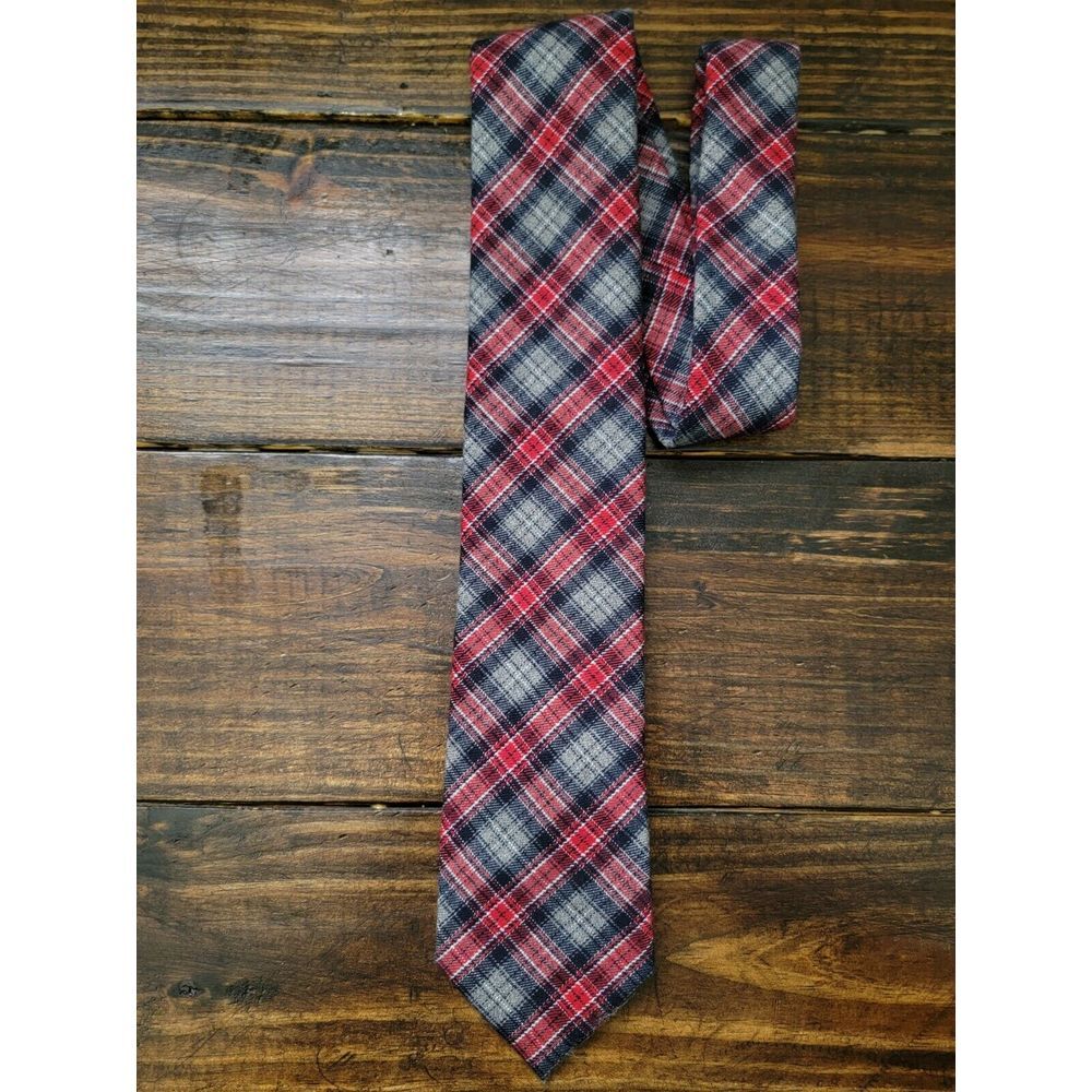 Tommy Hilfiger Plaid Tie - Red / Gray - Flannel - 58L‎ / 3.25W - Thick